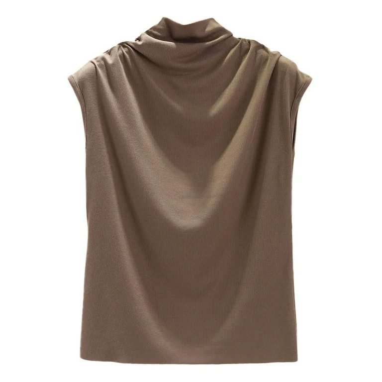 WTXUE Tank Tops Sleeveless, Scrunch Neck Turtleneck Tee Top Loose Tunic Cotton Tank Women Solid C... | Walmart (US)