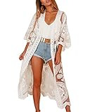 JDiction Women Swimsuit Cover Up Bathing Suit Kimono Long Beach Dress Floral Lace Bikini Swim Coveru | Amazon (US)