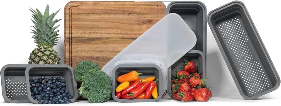 TidyBoard Meal Prep System - Acacia Cutting Board - The Quick & Easy Meal Prep Solution, Grey | Amazon (US)