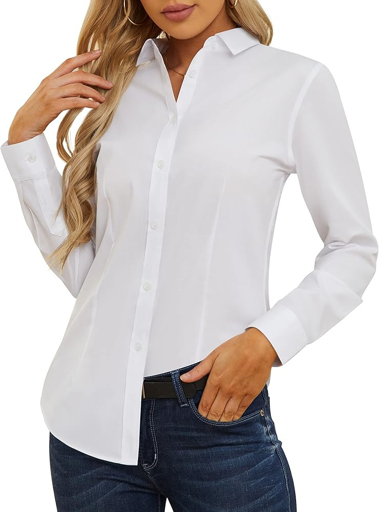 CUNLIN Womens Cotton Button Down Shirts for Women Fitted Long Sleeve Formal Dress Shirt Work Blou... | Amazon (US)