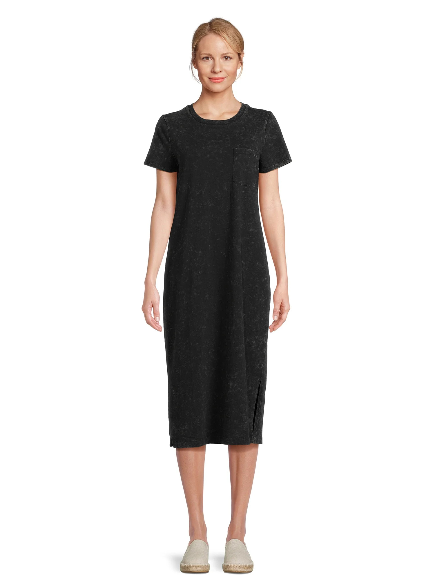 Time and Tru Women's Midi T-Shirt Dress with Short Sleeves, Sizes XS-3XL - Walmart.com | Walmart (US)