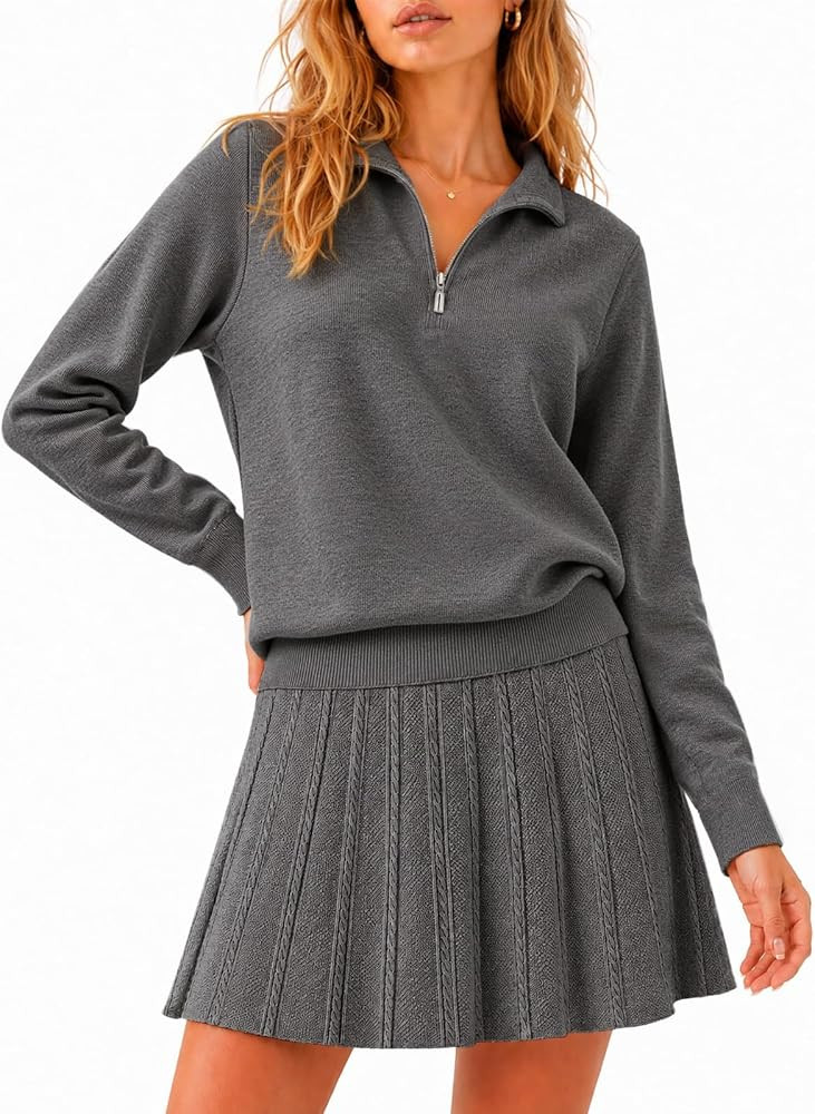 CiCiBird Womens 2 Piece Skirt Sets Half Zip Knit Sweater Sets | Amazon (US)