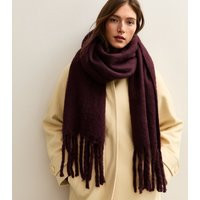Dark Burgundy Brushed Fringed Edge Heavyweight Scarf New Look | New Look (UK)