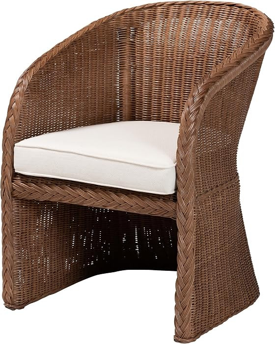 bali & pari Memphis Bohemian Peanut Brown Braided Rattan Arm Chair | Amazon (US)