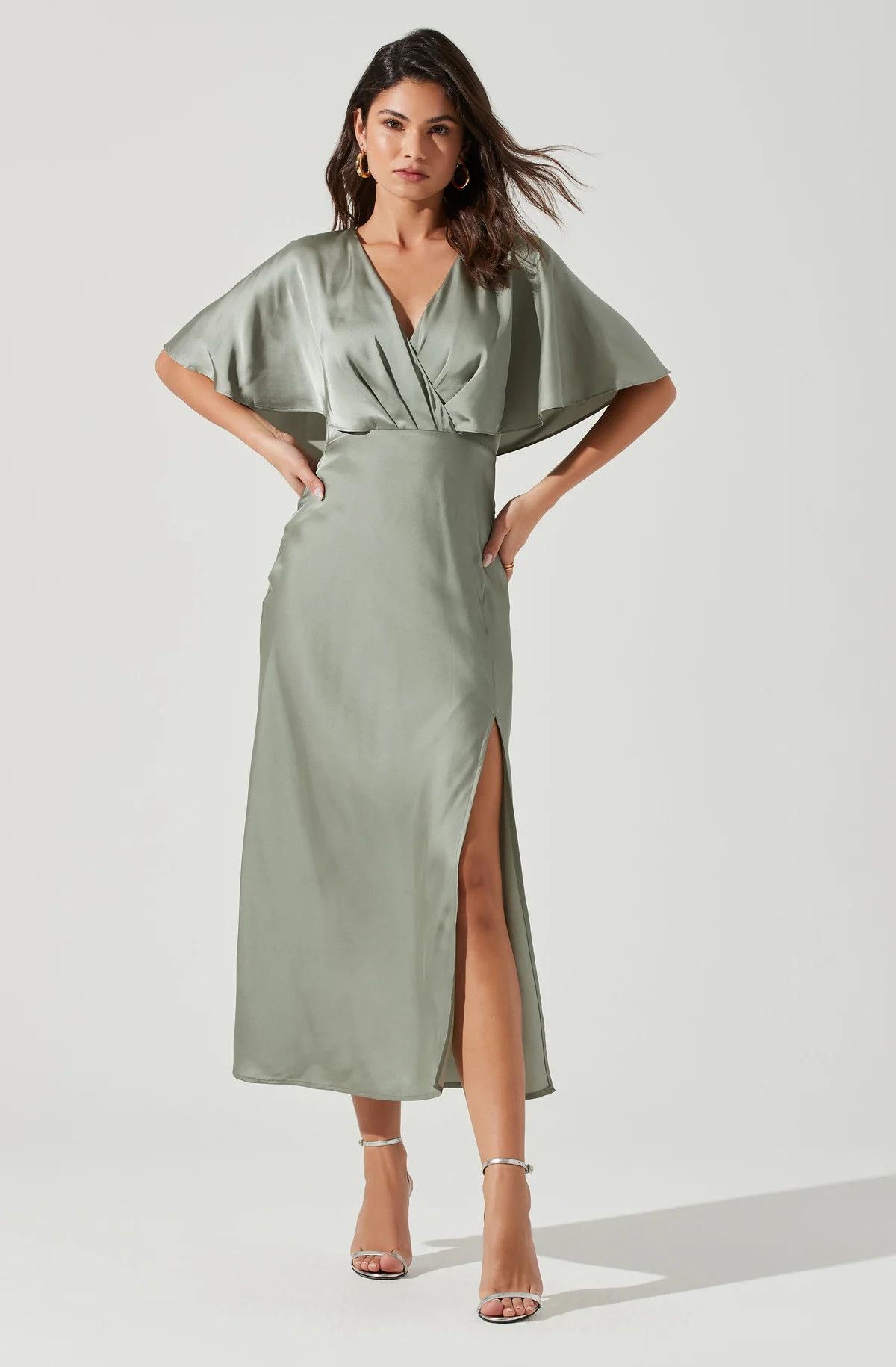 Alessia Satin Flutter Sleeve Midi Dress | ASTR The Label (US)