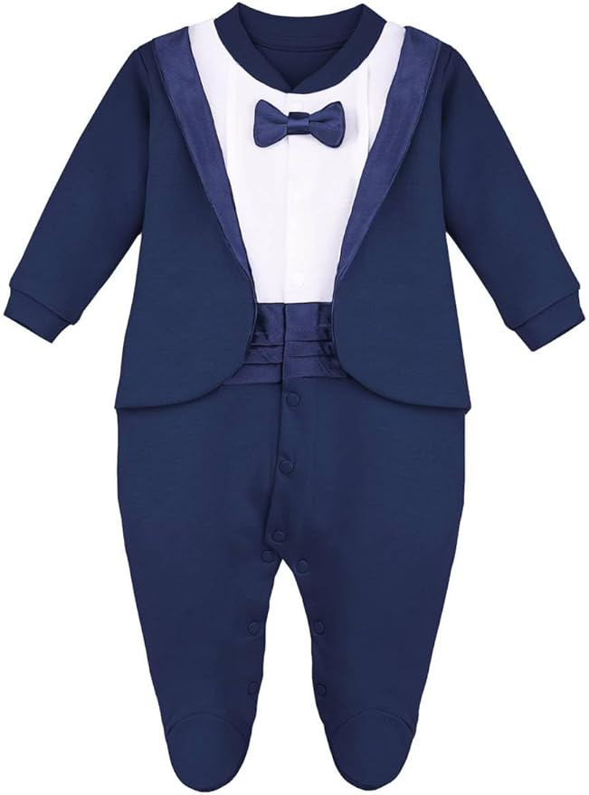 Lilax Baby Boy Gentleman Tuxedo Footie Christmas Holiday Outfit with Bow Tie | Amazon (US)