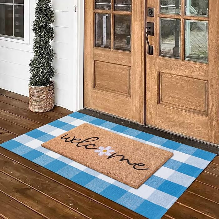 Spring Welcome Door Mats Combo Set, 100% Coco Coir Doormat with Welcome & Flower + 28" x 43" Blue... | Amazon (US)