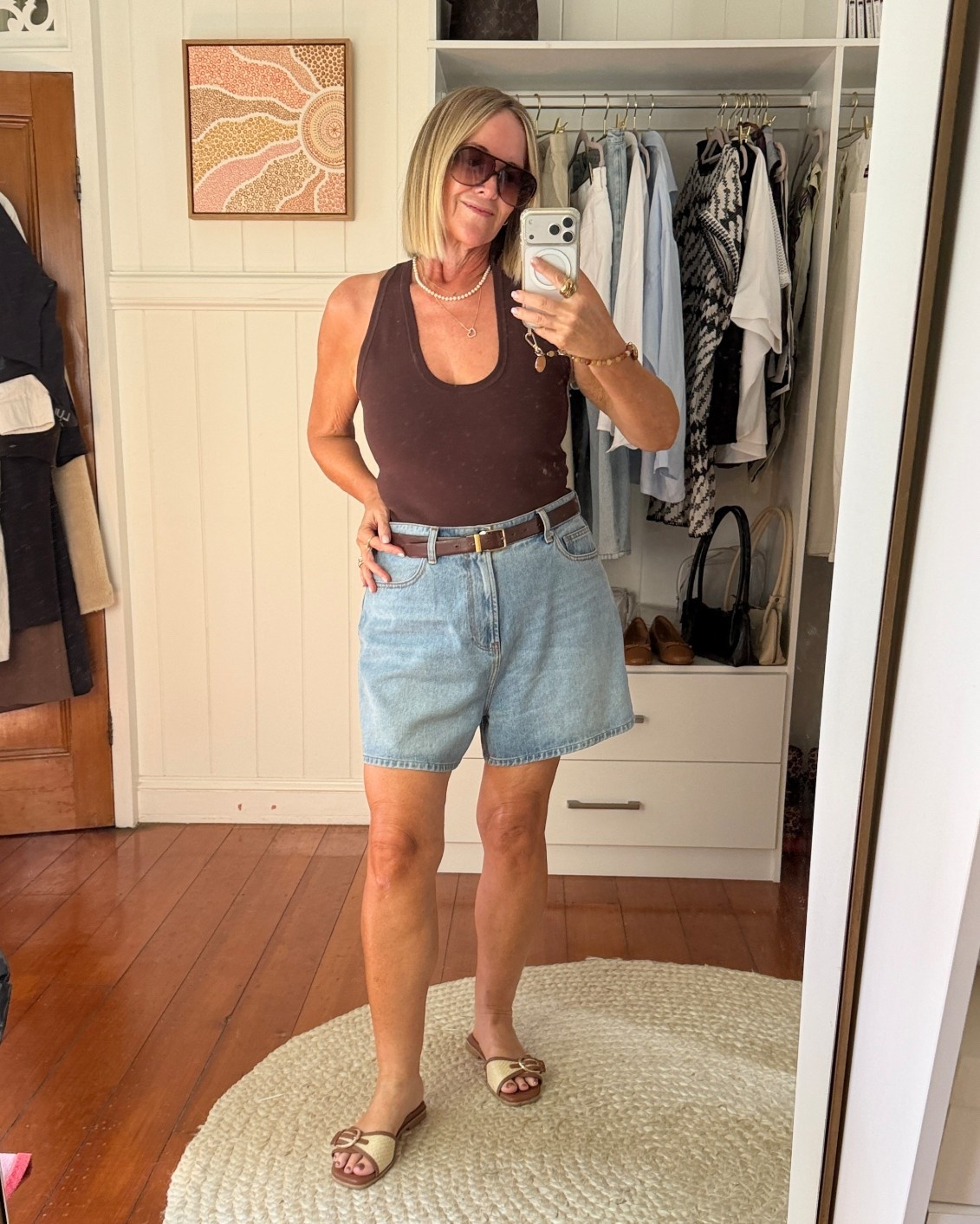 Summer uniform: tank + shorts + slides

Tank - size L
Shorts - size 32 (sized up for more relaxed fit

Slides: FRANKIE4 Tate 
Sunnies: Valley Eyewear 

#LTKaustralia #LTKsummer #LTKover50style