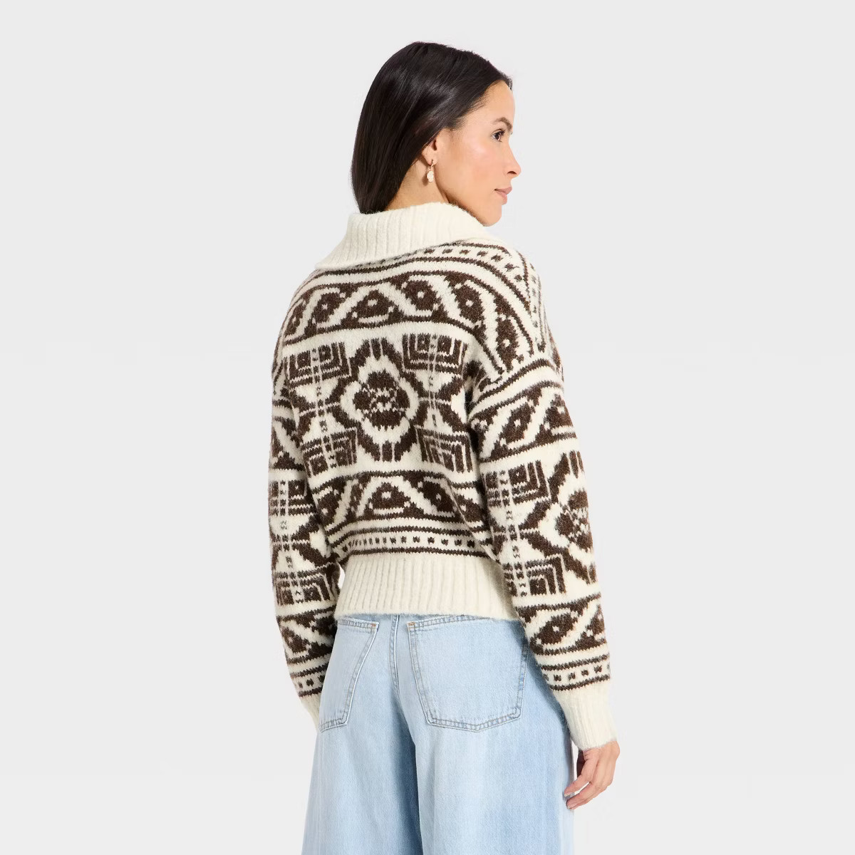 Women's Fairisle Henley Shawl Sweater - Universal Thread™ | Target