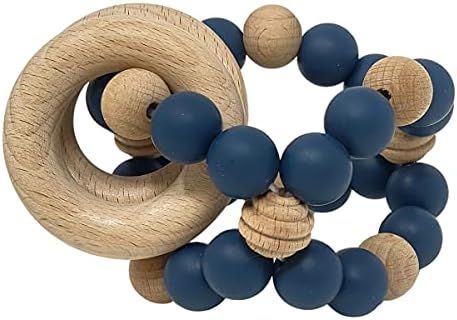 BraveJusticeKidsCo. Silicone Baby Sensory Wood Teether Ball (Berry Blue) | Amazon (US)