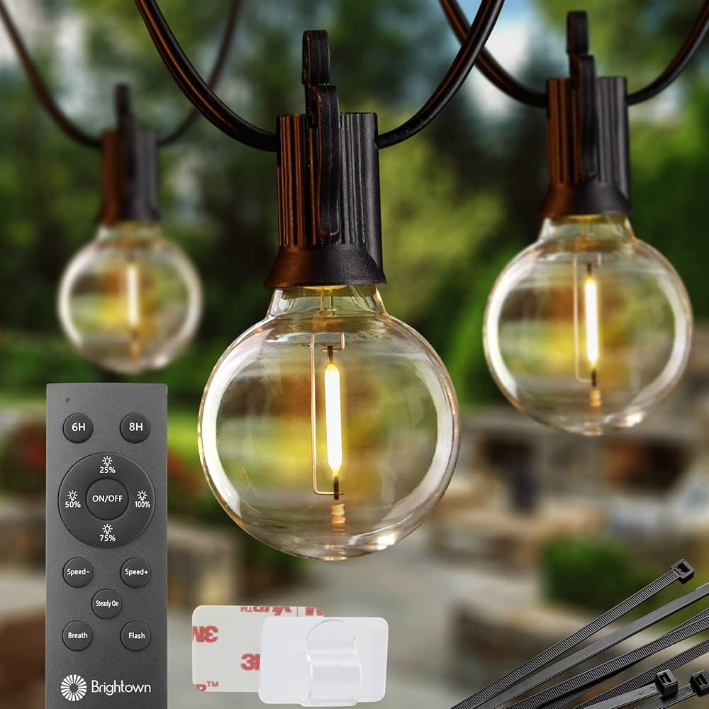 Brightown Led String Lights Outdoor 58Ft(48+10) with Remote and Clips, Patio String Lights for Ou... | Amazon (US)