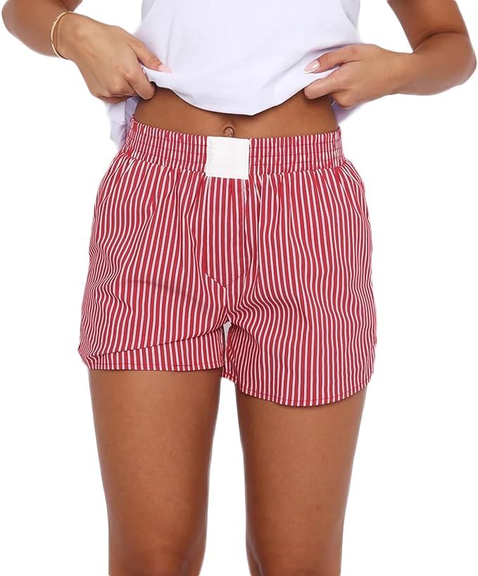 Women Y2k Striped Pajamas Boxers Shorts Elastic Waist Cute Pj Bottoms Summer Casual Lounge Short | Amazon (US)