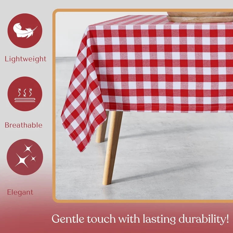 HEIRLOOM COMFORT Gingham Checkered Tablecloth 60x84 Inch, 100% Cotton, Classic Check Pattern, Was... | Walmart (US)