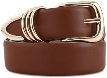 Women's Leather Belts with Gold Buckle Fashion Leather Waist Belt Elegant Ladies Belts for Jeans ... | Amazon (US)