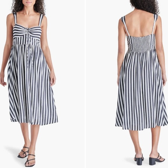 Steve Madden Deyvani Black and White Stripped Midi Sundress - New with Tags | Poshmark