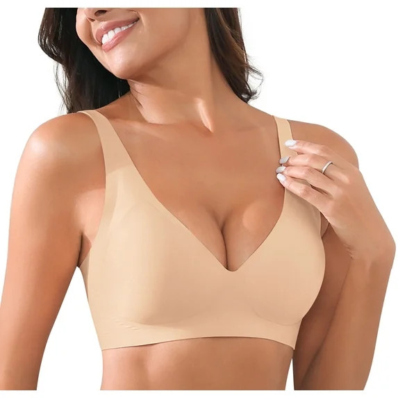 Daystry Womens Comfortable No Underwire Deep V Bras 360° Jelly Strip Wireless Soft Bra with Bra ... | Walmart (US)