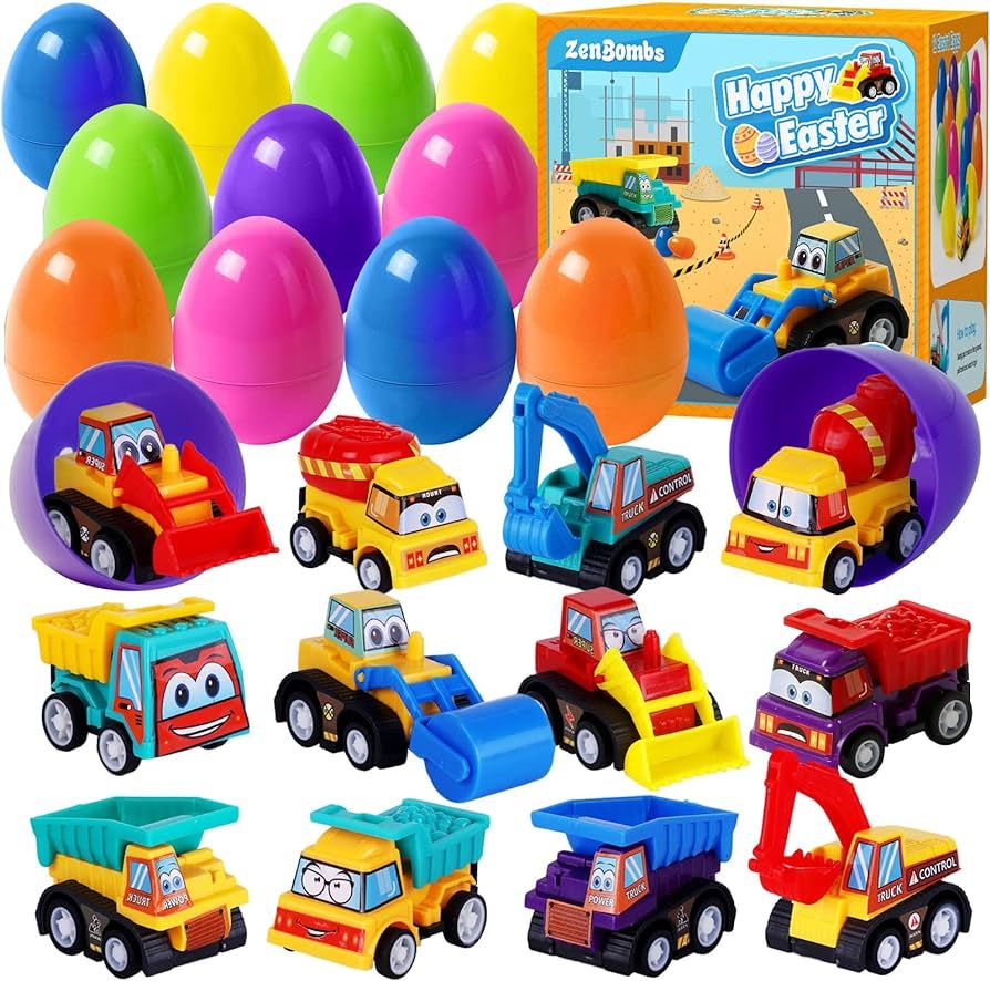 ZenBombs Party Favor Easter Eggs with Toys Inside 12 Prefilled Easter Eggs with Pull-Back Enginee... | Amazon (US)