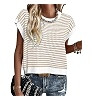 PRETTYGARDEN Women's Striped Short Sleeve Sweater Vest     Summer Lightweight Sweaters,Round Neck... | Amazon (US)