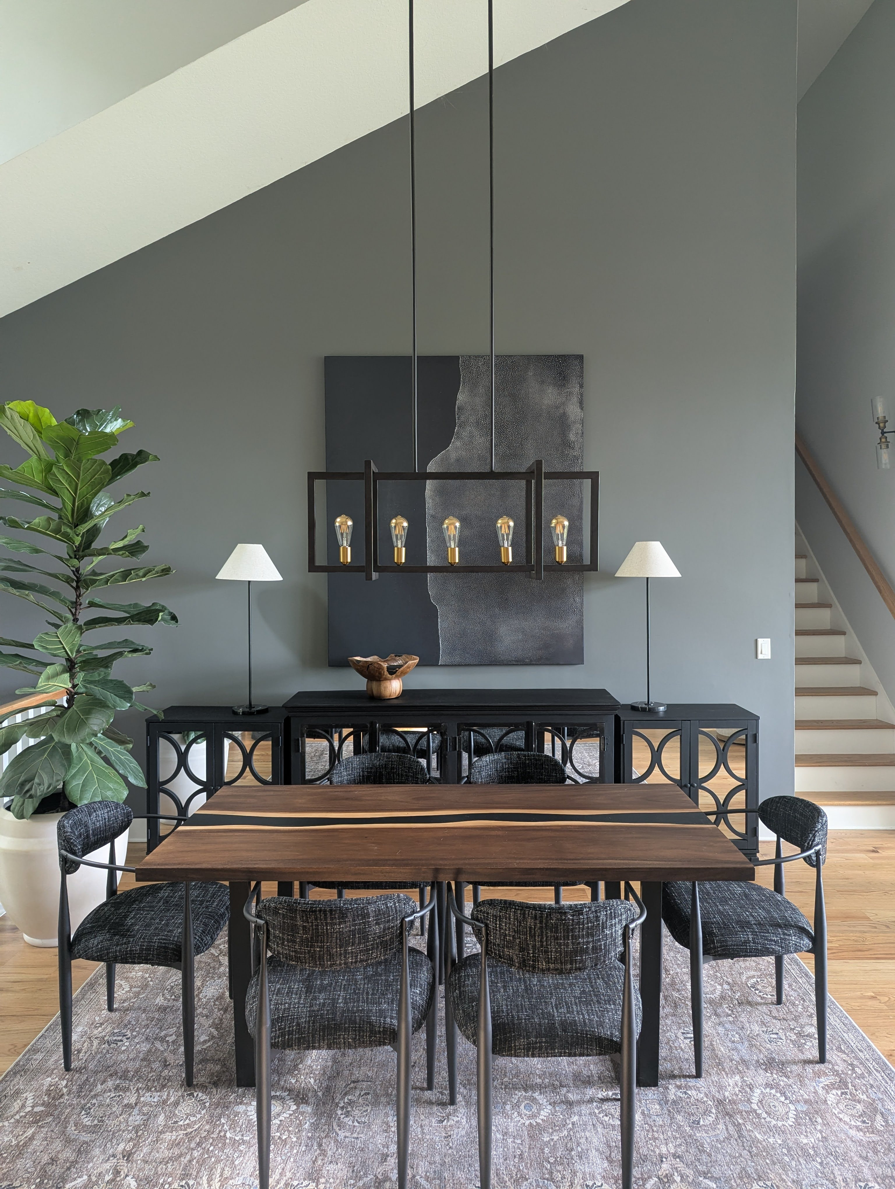 Amazing price for 60x72 framed art just don't judge it until it's on the wall! It's printed on a piece of faux canvas and you assemble the frame yourself but it's very straightforward. This pattern has a hint of dark teal/green along with the black which is perfect for my room. Linking others that were in the running for me.
#largeart #oversizedart #giantart  

 #LTKdayinmylife #LTKHome #LTKSaleAlert