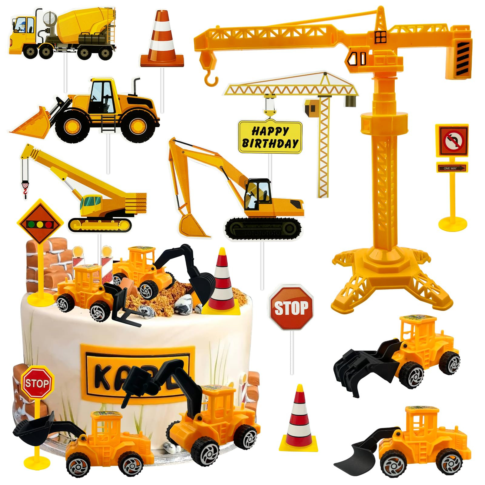 Morofme 21pcs Construction Cake Toppers Vehicles Cake Decorations Truck Excavator Tower Crane Cup... | Amazon (US)