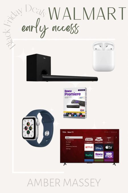 Walmart Black Friday Deals | gift guide | tech gift guide. Great deals on Apple Watch, AirPods, sound bar, Roku and TVs.

#LTKGiftGuide #LTKsalealert #LTKCyberweek