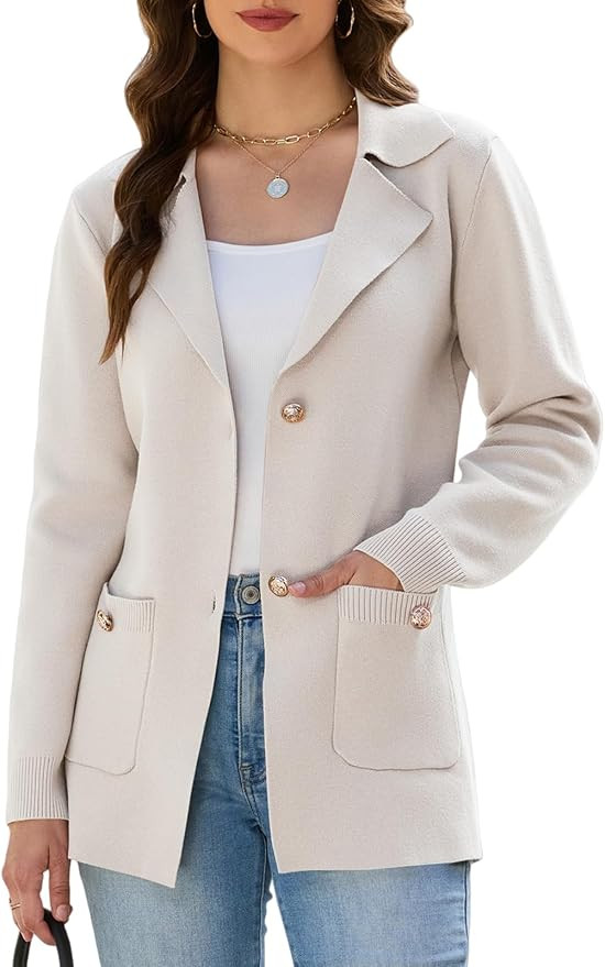 Women's Sweater Blazers Bussiness Casual Jacket Long Sleeve Cardigan Button Front Lapel Suit with... | Amazon (US)