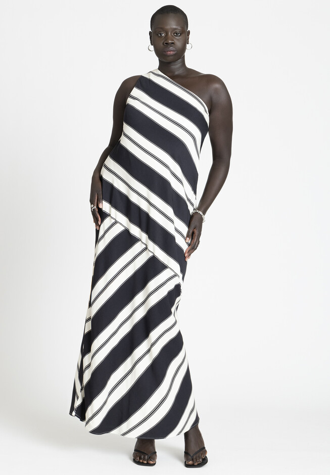 One Shoulder Stripe Dress | Eloquii