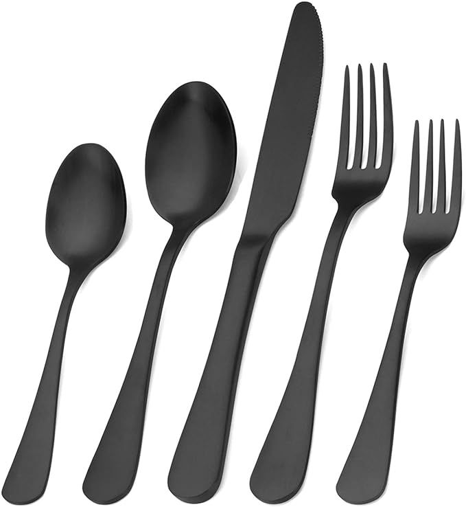 Matte Black Silverware Set,SHARECOOK Satin Finish 40-Piece Stainless Steel Flatware Set,Kitchen U... | Amazon (US)