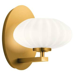 KICHLER Pim 1-Light Fox Gold Bathroom Indoor Wall Sconce Light with Satin Etched Cased Opal Glass... | The Home Depot