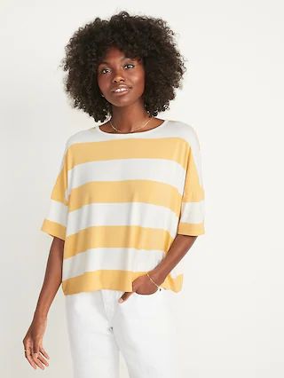 Luxe Oversized Striped Cropped T-Shirt for Women | Old Navy (US)