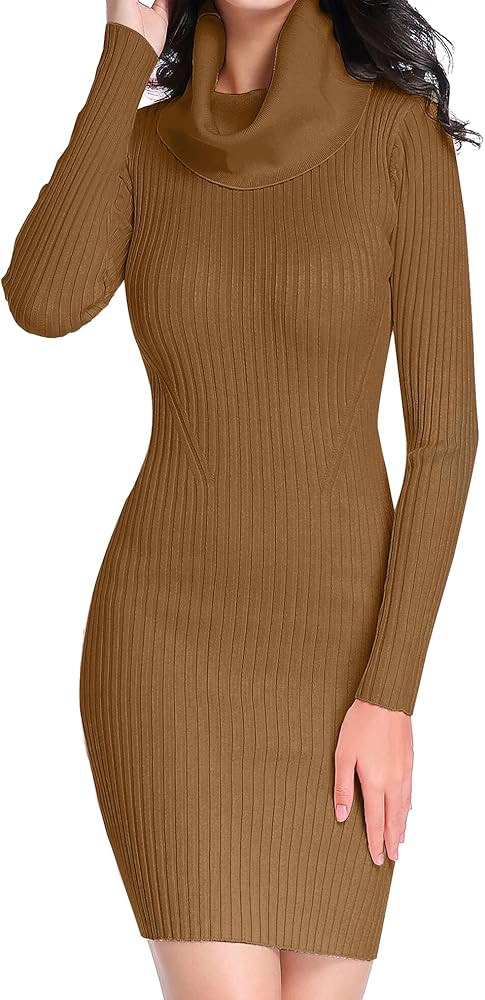 v28 Sweater Dress for Women Ribbed Knit Fitted midi Sexy Fall Winter Bodycon Cowl Neck Dresses | Amazon (US)