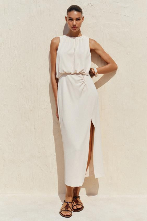 GATHERED WAIST MIDI DRESS | Zara UK