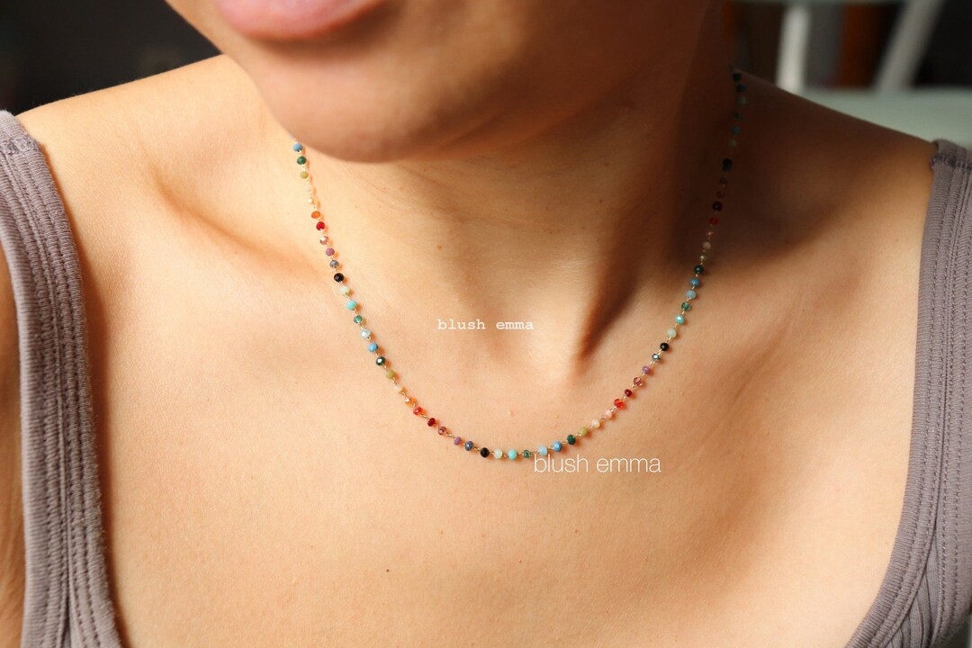 Colorful Rainbow Small Glass 1.5mm Beaded Necklace | Bead Boho Clavicle Seeded Dainty Minimalist ... | Etsy (US)