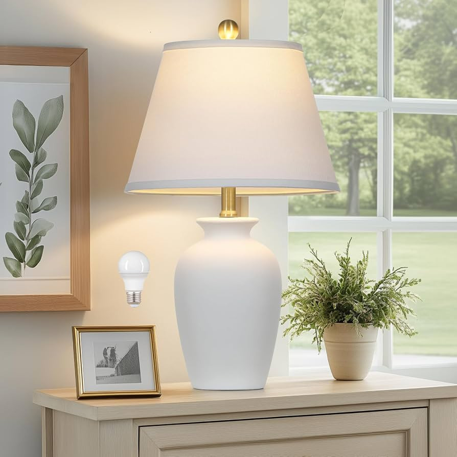 22" White Ceramic Modern Table Lamp with Ginger Jar Design - for Living Room,Dining Room,Bedroom,... | Amazon (US)
