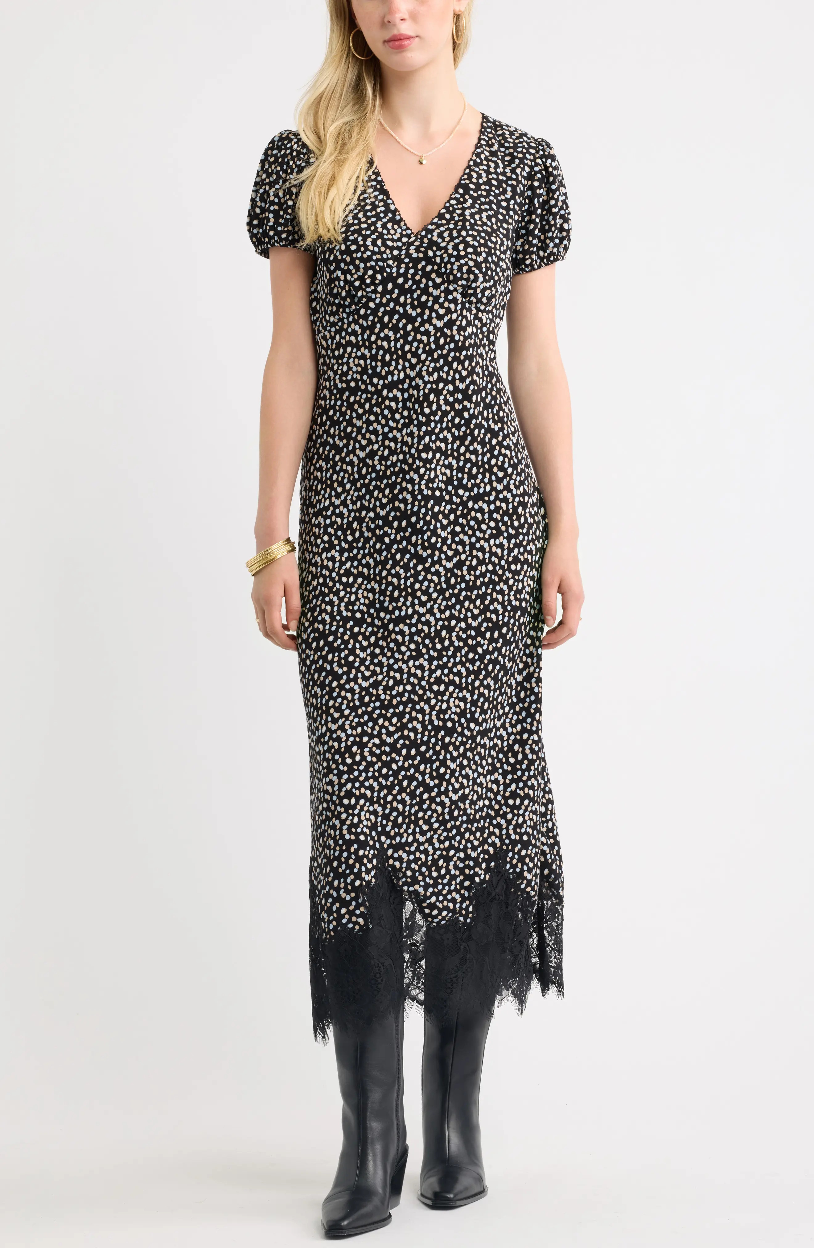 Treasure & Bond Lace Trim Bias Cut Midi Dress (Women) | Nordstrom | Nordstrom