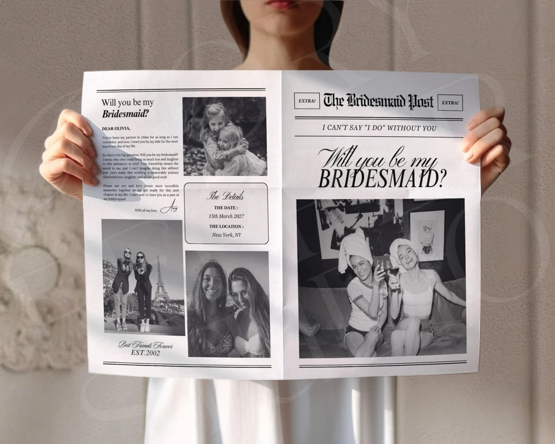 Bridesmaid Proposal Newspaper Bouquet, Canva Bridesmaid Newspaper Flower Wrap, Newspaper Bridesma... | Etsy (US)