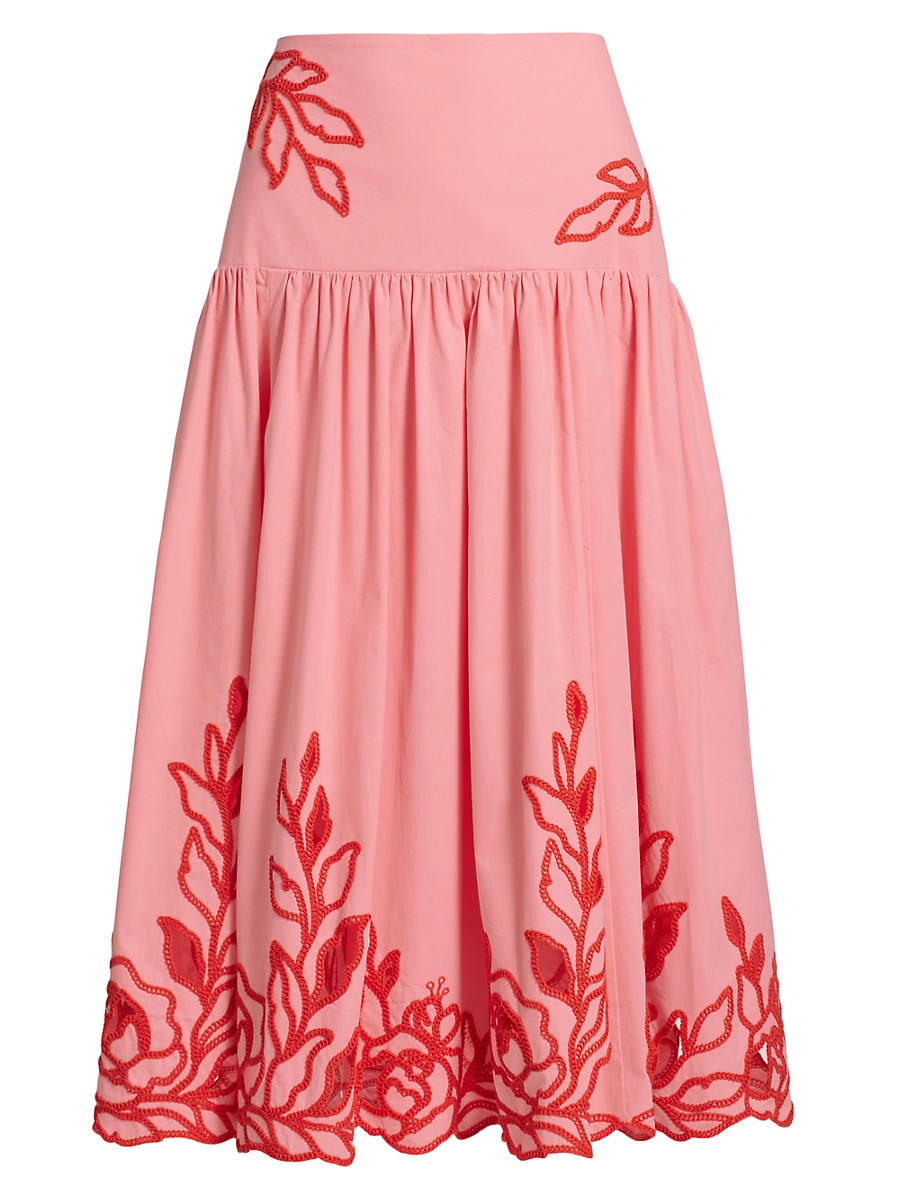 Women's Trailing Peonies Tilda Midi-Skirt - Pink Poppy Coral Orange - Size 0 | Saks Fifth Avenue