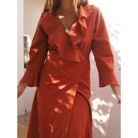 Vintage 70S Wrap Dress // Vintage Ruffle Neck Rust Dress | Etsy (US)