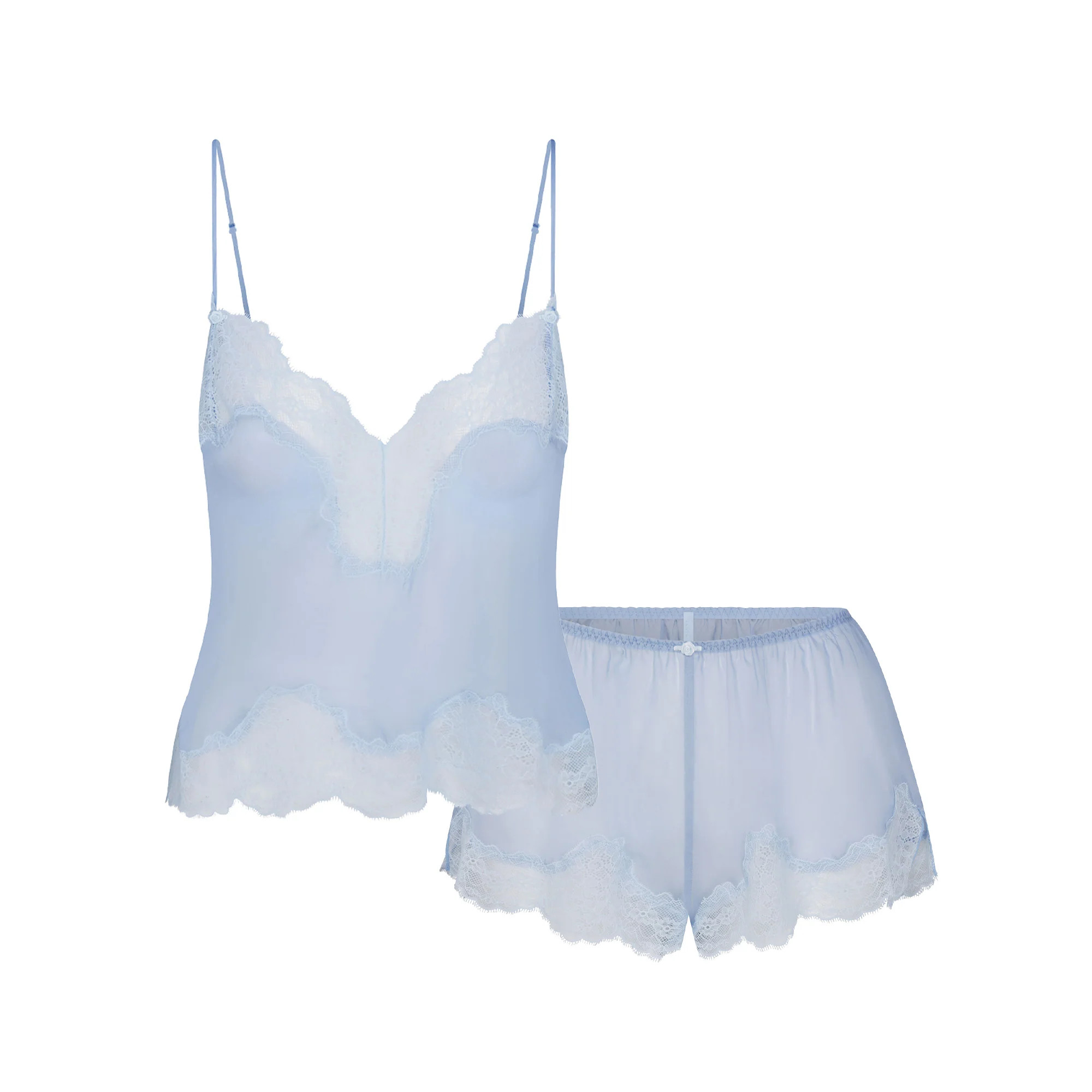 SKIMS ROMANCE LACE CAMI AND SHORT SET | GLACIER | SKIMS (US)