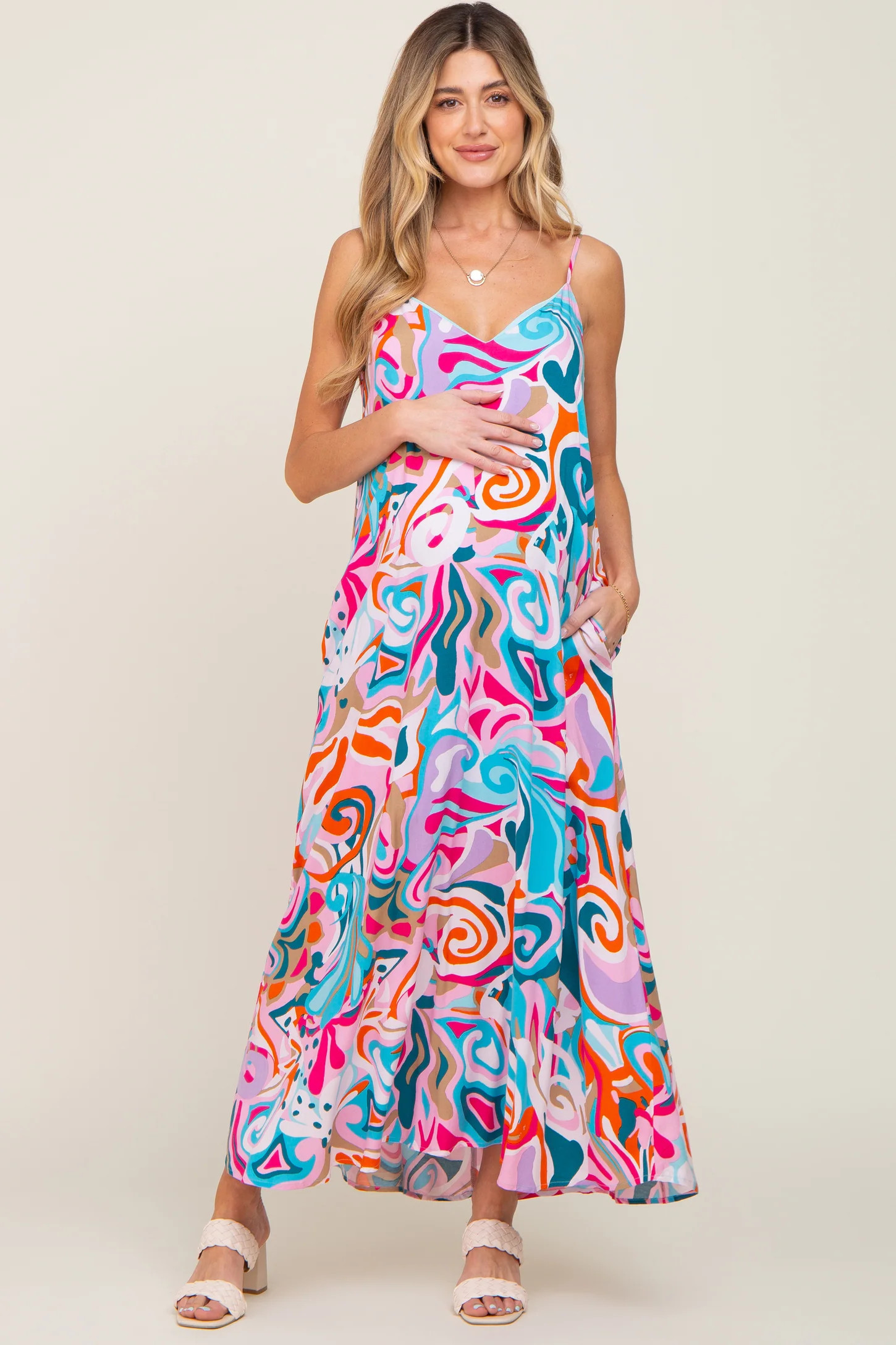 Multi-Color Sleeveless V-Neck Maternity Maxi Dress | PinkBlush Maternity