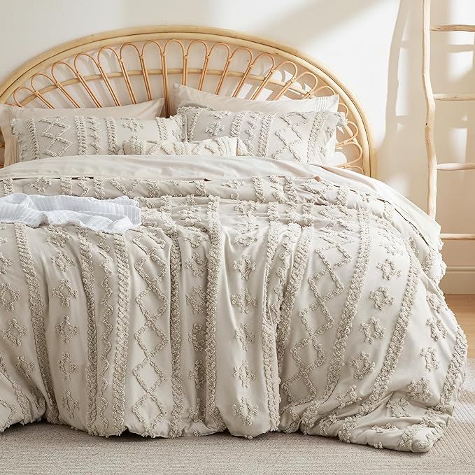 Bedsure Tufted Boho Comforter Set Full - Linen Boho Bedding Comforter Set, 3 Pieces Farmhouse Sha... | Amazon (US)
