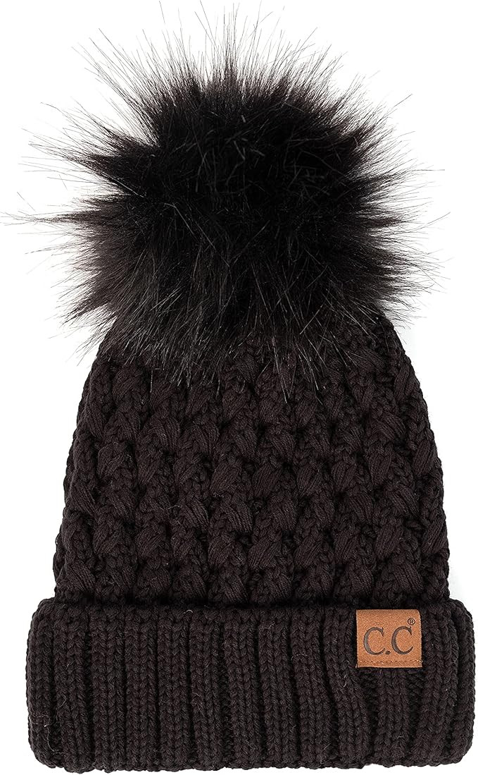 C.C Exclusives Fuzzy Lined Knit Fur Pom Beanie Hat (HAT-2078)(YJ-820)(YJ-824)(YJ-826) | Amazon (US)