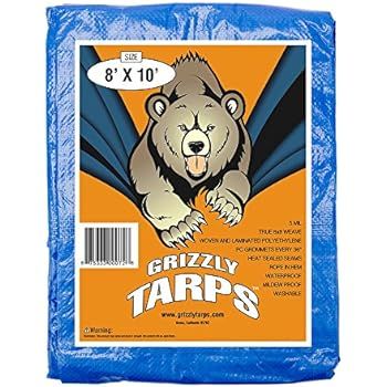 B-Air Grizzly Tarps 8 x 10 Feet Blue Multi Purpose Waterproof Poly Tarp Cover 5 Mil Thick 8 x 8 W... | Amazon (US)