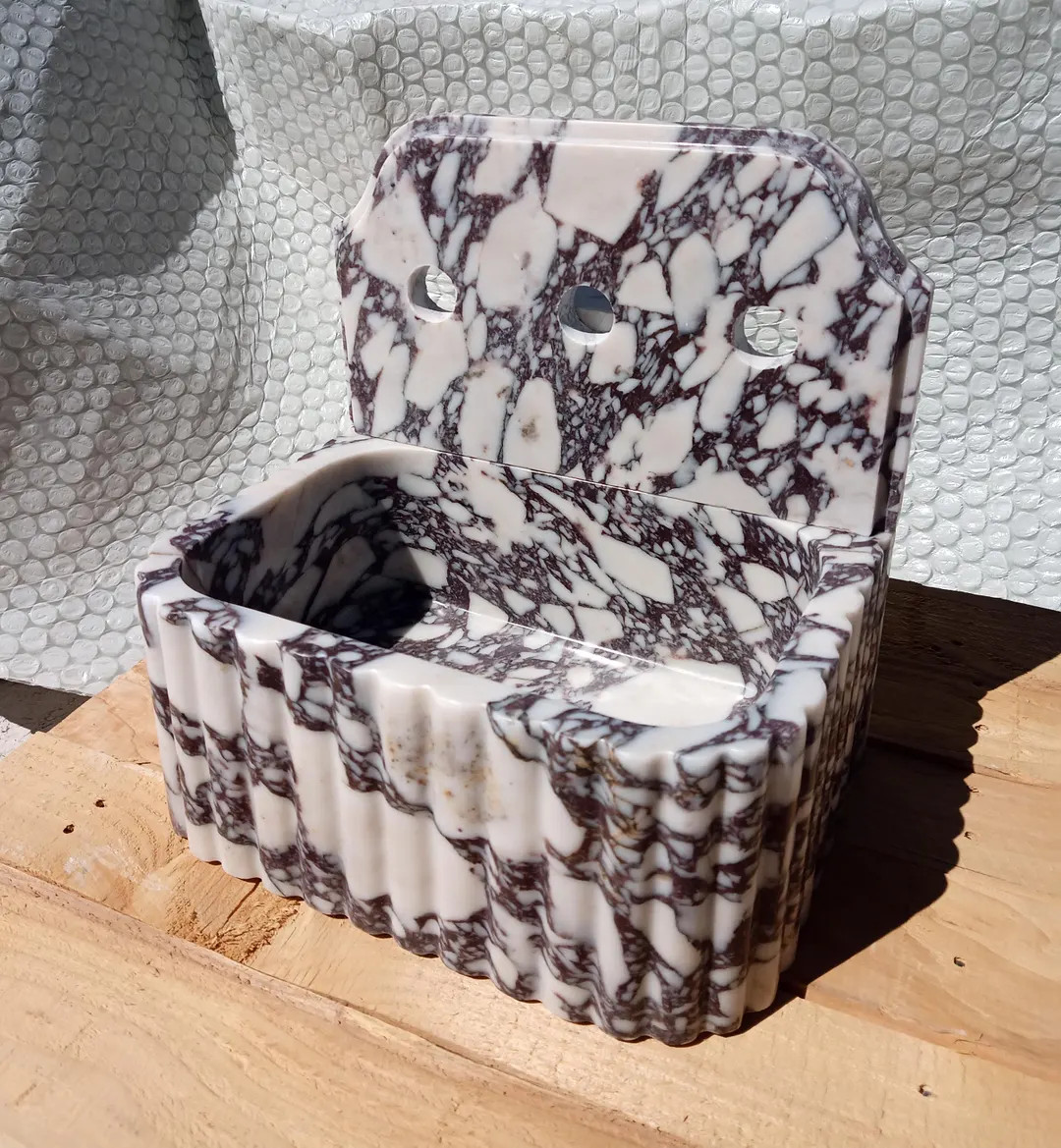 Custom Ribbed Design Solid Calacatta Viola Marble Sink With Backsplash. Elegant Wall-mounted Flut... | Etsy (US)