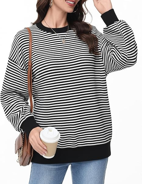 Womens Oversized Striped Sweatshirt Crewneck Long Sleeve Pullover Top Casual Workout Shirt Y2k Fa... | Amazon (US)