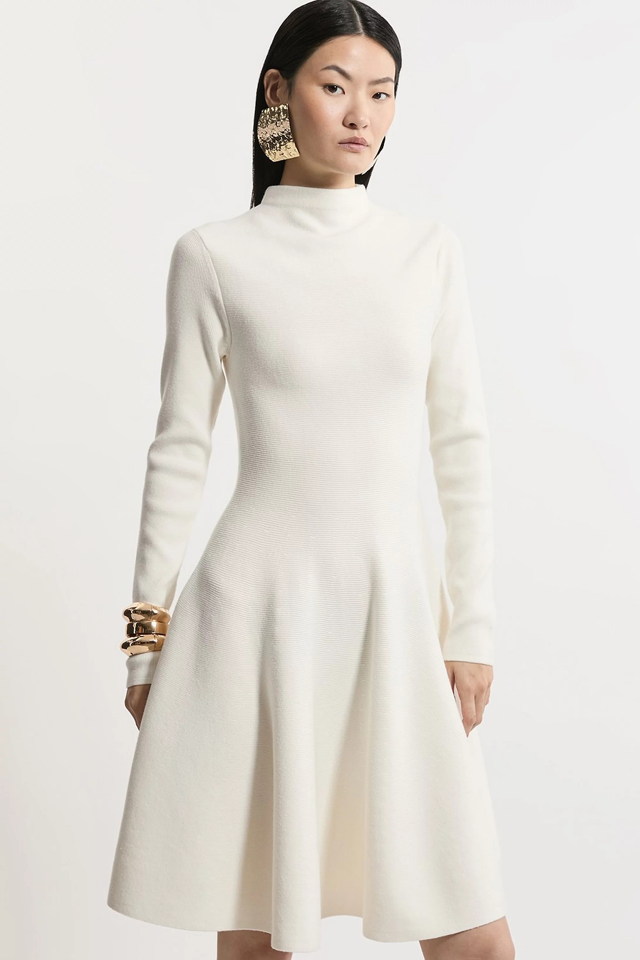 Viscose Blend Full Circle Knit Mini Dress | Karen Millen | Karen Millen UK + IE + DE + NL