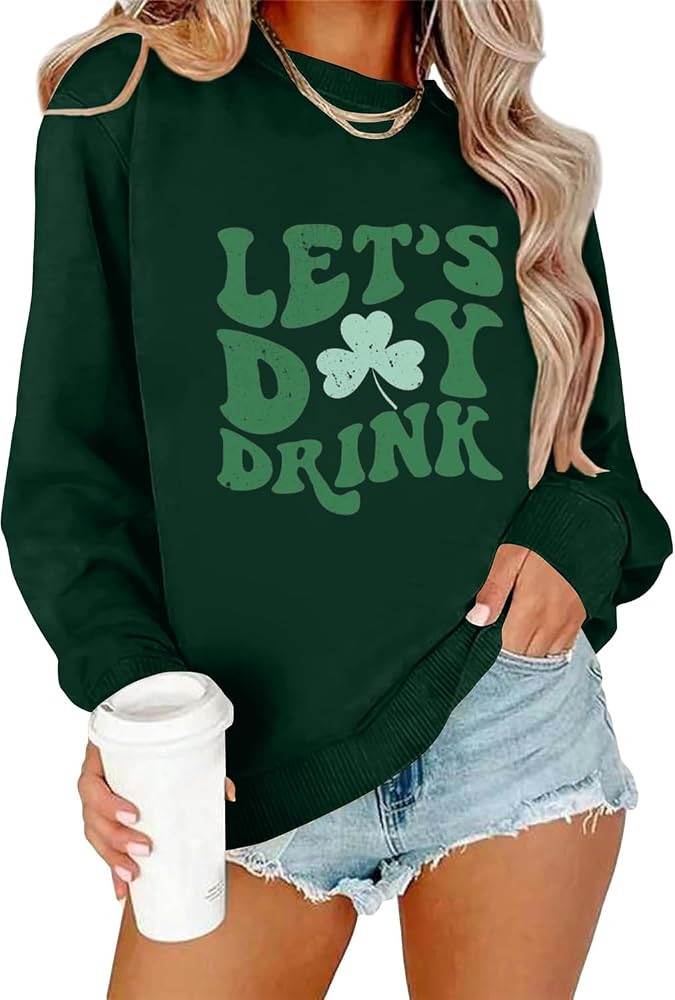 Ykomow St Patricks Day Sweatshirt Women Long Sleeve Leopard Shamrock St. patricks Shirts Tees | Amazon (US)