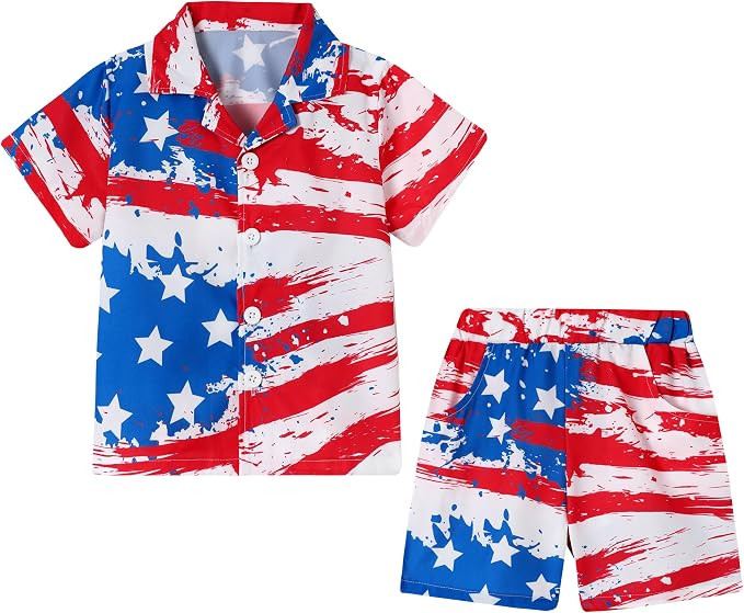 Boys Hawaiian Outfit 2Pcs Set Summer Beach Button-Down Shirt Top + Shorts for Kids 2-10 Years | Amazon (US)