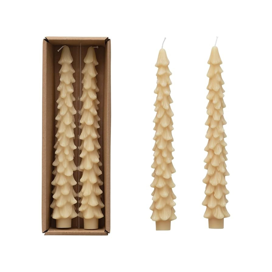 Creative Co-Op Unscented Tree Shaped Taper Candles, Eggnog Beige, Boxed Set Of 2 | Amazon (US)
