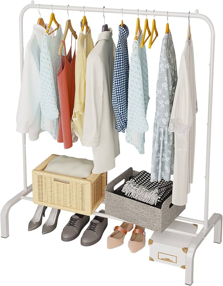 JIUYOTREE Metal Clothing Rack, 43.3 Inches Clothes Garment Coat Rack with Bottom Shelf for Hangin... | Amazon (US)